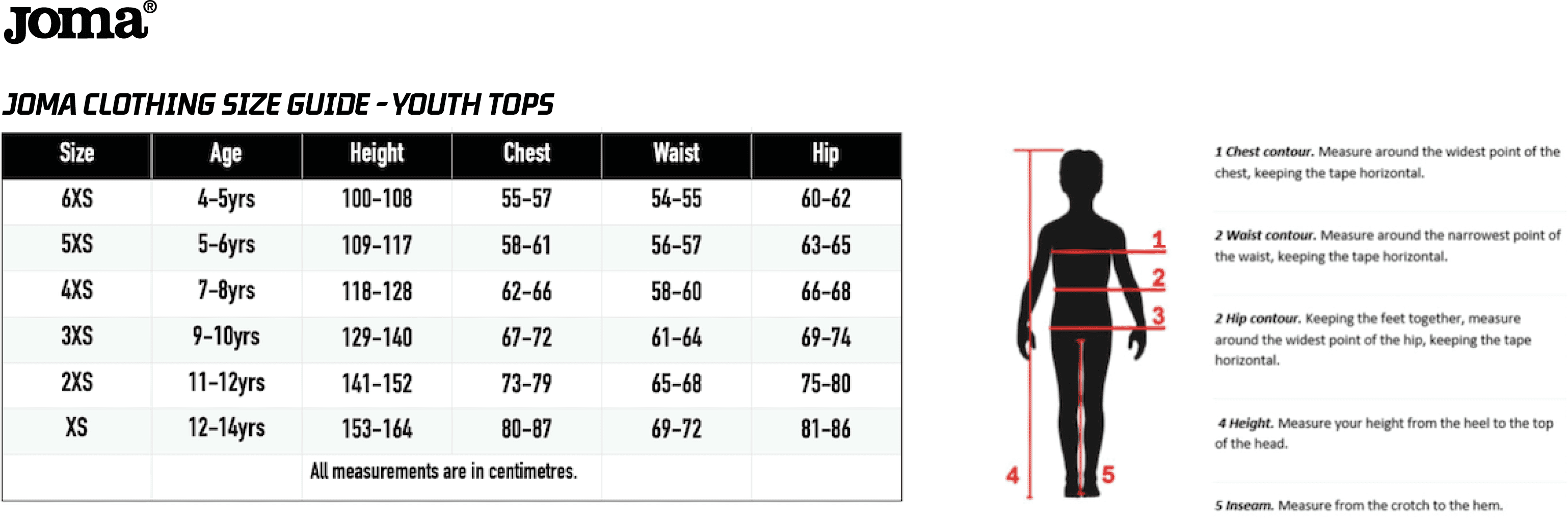 Joma Youth Size Guide